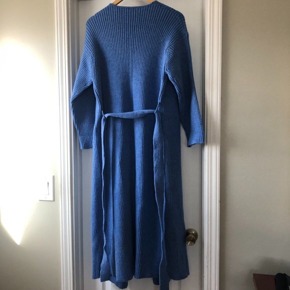 AMADI Anthropologie Long Sweater Cardigan Duster Rib Knit Blue size S - Picture 8 of 13
